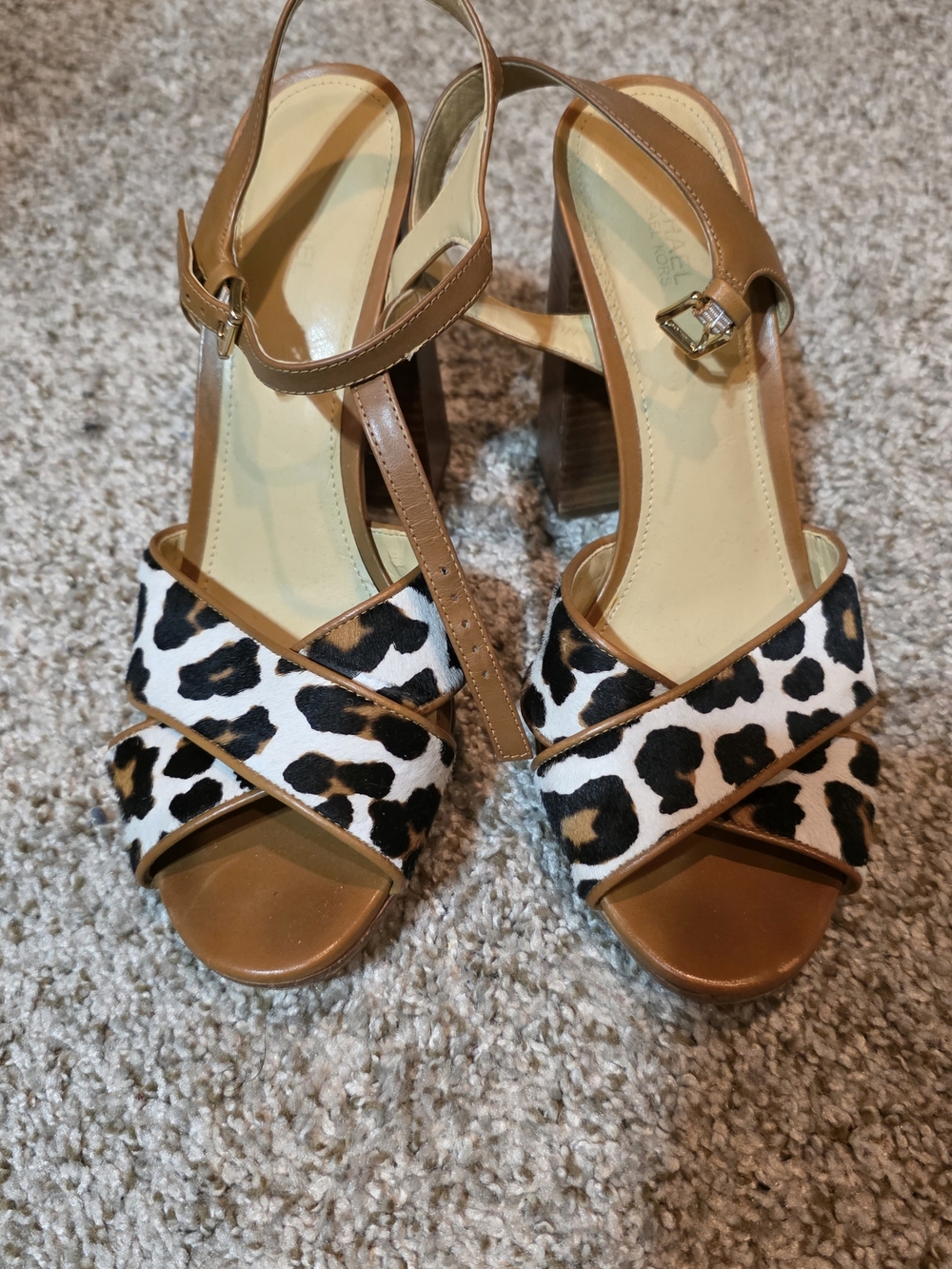 Michael Kors Leopard Print Crisscross Slingback Sandals in Brown and White